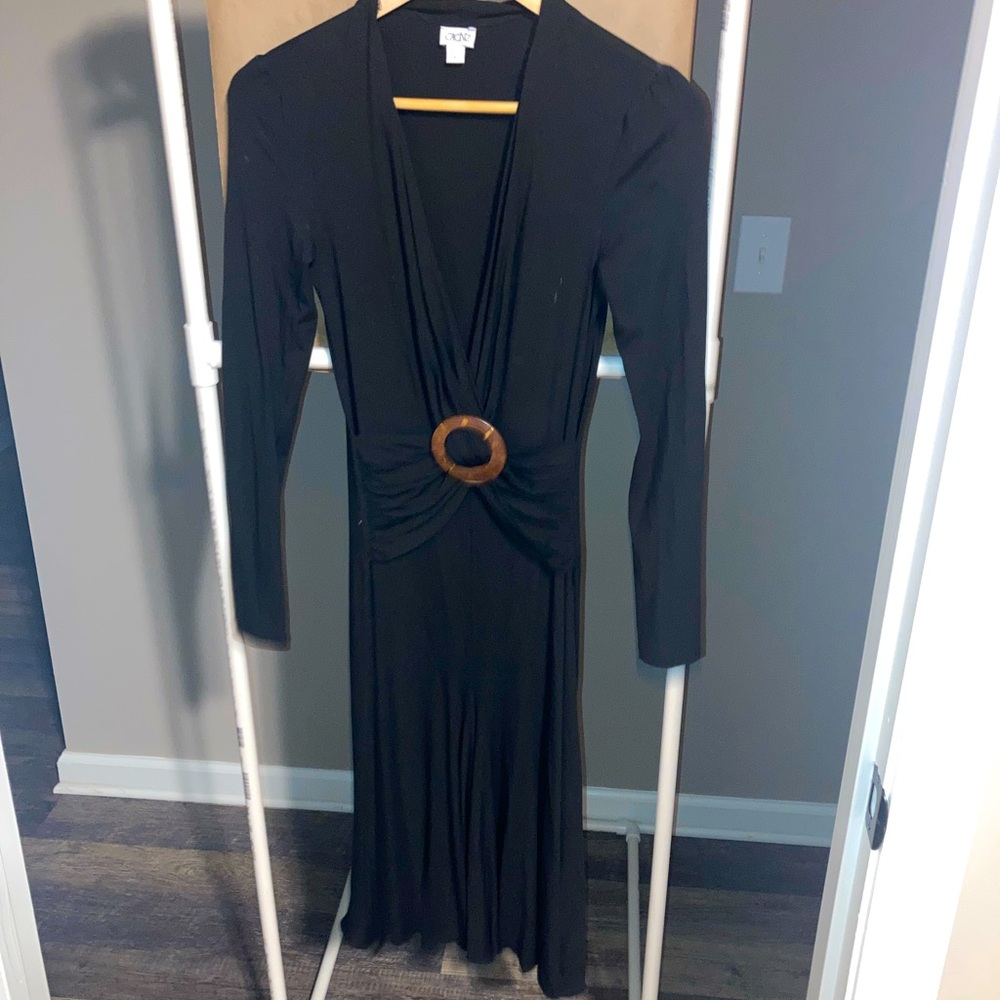 Caché Long Sleeve Black Belted Dress